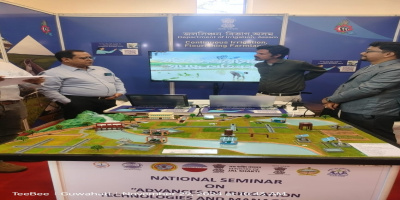 An exhibition stall is set up at the National Seminar on Advances in Irrigation Technologies and Management.